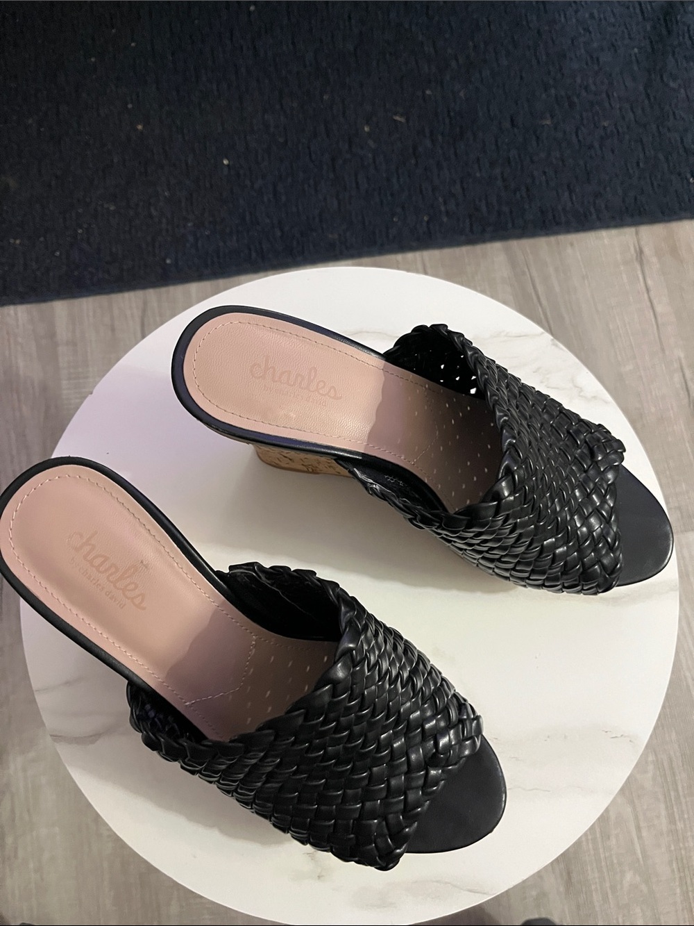 Charlies Black Woven Leather Slide Heels - Picture 3 of 11